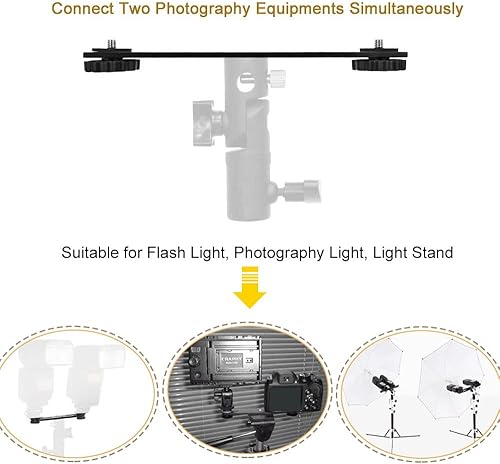 Miniatura 5 de KAGYOKU Soporte de flash dual 8in20.3cm Soporte de trípode de montaje de cámara con tornillo de 14 soporte de luz de flash para micrófono de luz LED