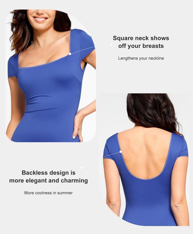 Popilush Shapewear Dress Low Back Midi Dress with Build in Shapewear Short Sleeve Casual Summer Dress for 2025 Trending - Image 2