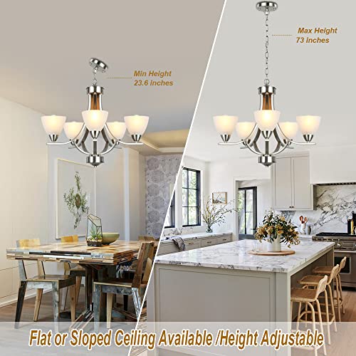 Derksic 5-Light Modern Chandelier Contemporary Chandeliers With Alabaster Glass Shade Dining Room Light Fixtures For Living Room Bedroom Bathroom, Brushed Nickel #TOP2