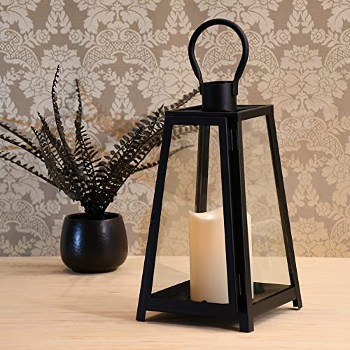 Lumabase Metal Lantern With Battery Operated Candle - Black Tapered #TOP3