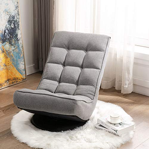 Altrobene Fabric Floor Gaming Chair, High Back Lazy Sofa Sleeper for Game Recreation Room, 360 Degree Swivel, Soft Padded, Grey