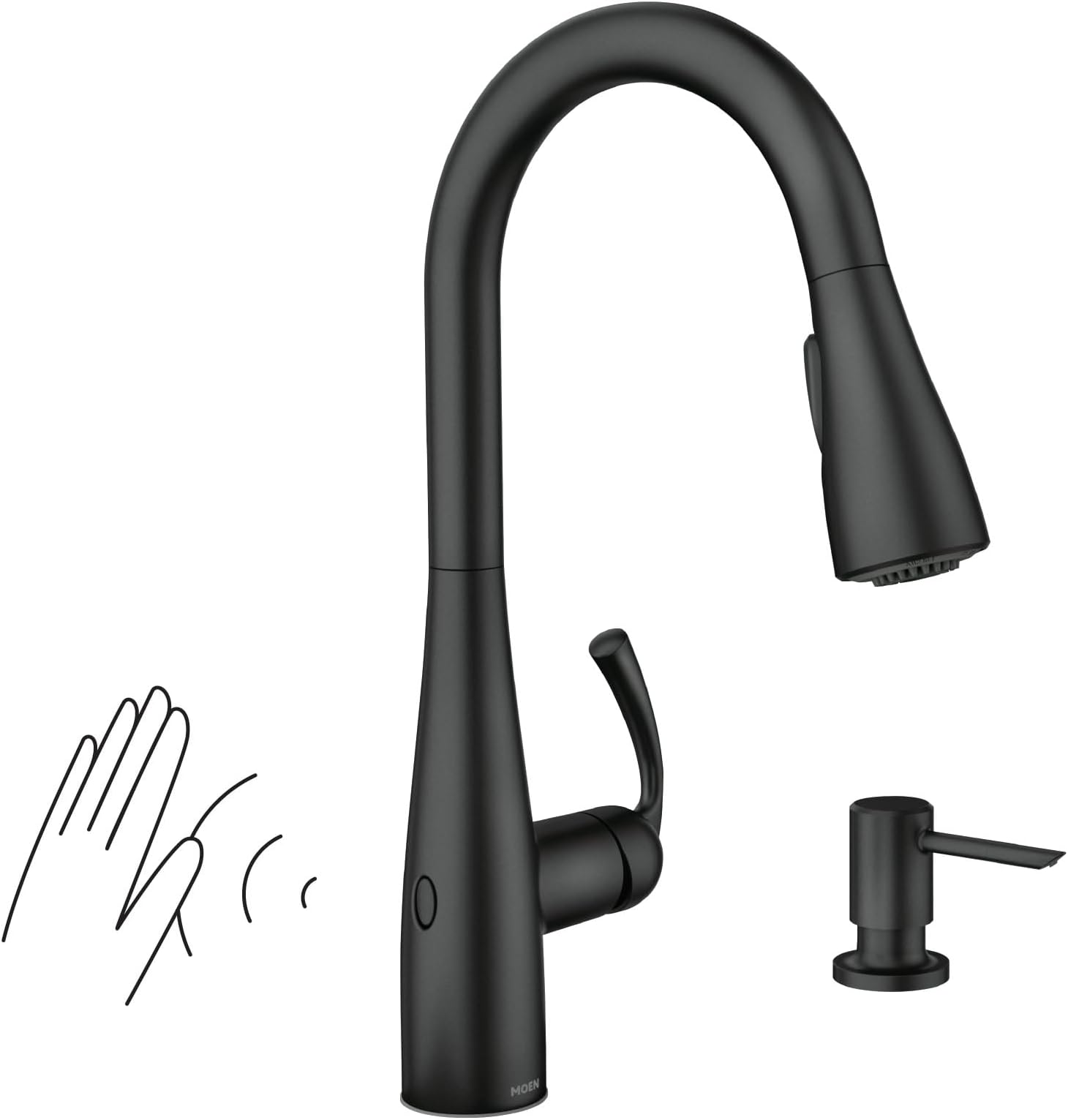 Essie Matte Black MotionSense Wave One-Handle Touchless Kitchen Faucet with Pulldown Sprayer and Soap Dispenser, 87014EWBL