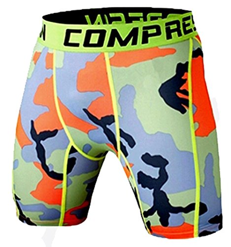 A. M. Sport Mallas de Hombre Cortas para Hacer Deporte, Correr, Entrenar Pesas, Crossfit. Leggins Cortos y Shorts Masculinos de Licra. (Naranja) - M