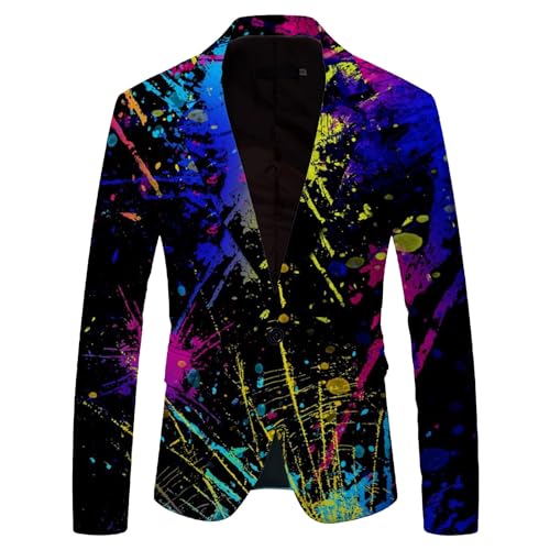 Blazer for Men Ink Color Printed Long Sleeve Suit Jackets Fashion One Button Slim Fit Sport Coat Casual Knit Blazer Jackets