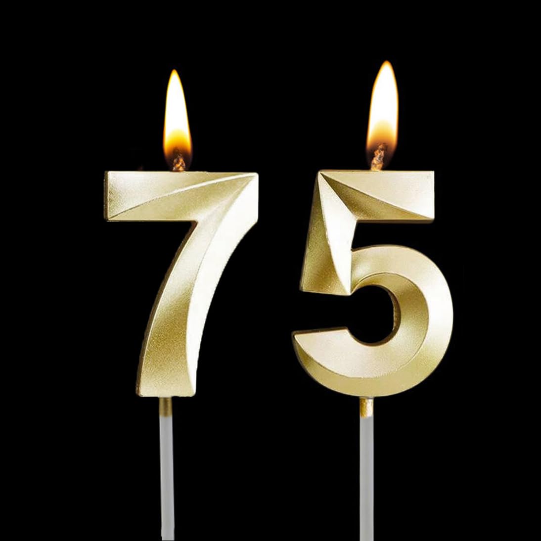 57/75th Birthday Candles, Number 57/75 Candle, Gold Happy Birthday Candle - Image 2