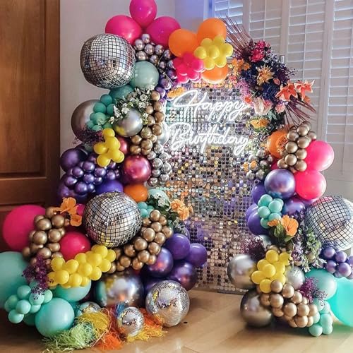 Image of 14 Pcs Disco Ball Balloons 22 /15 /10 4D Ball Balloons Metallic Silver Disco Mylar Balloon Chrome for Birthday Bachelorette 70s 80s 90s Themed Graduation Retro New Year Eve Prom Party Decor
