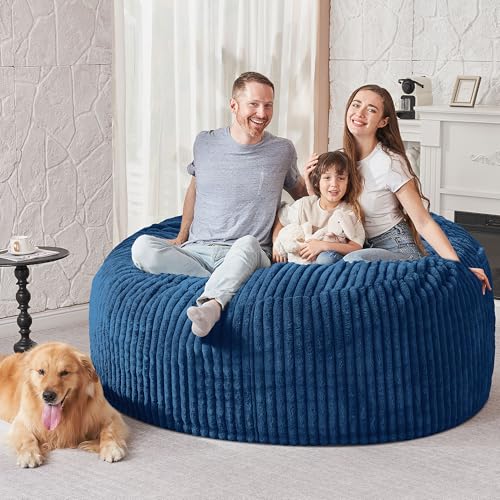 Image of HABUTWAY 5FT Bean Bag Chair, 5' Large Bean Bag Chairs for Adults with Removable Stripe Plush Cover, Memory Foam Beanbag Chair for Living Room Bedroom Dorm (Blue)