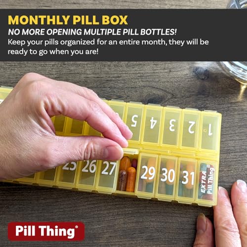 Image of Once-a Day Monthly Pill Organizer Removable Lid for Easy Loading - Large Compartment Pill Box Medications for Entire Month Plus a Compartment for Extra Pills BPA Free (Pack of 2)