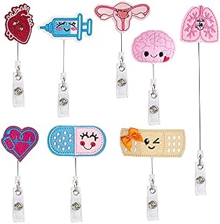 8 Types Felt Nurse Reel Retractable Badge Holders, Cute Nursing Name ID Badge Holder with Alligator Clip, Decorative Badage Tag Holder for Doctor Teacher Student -Easy to Use & Reinforced Strap (A)