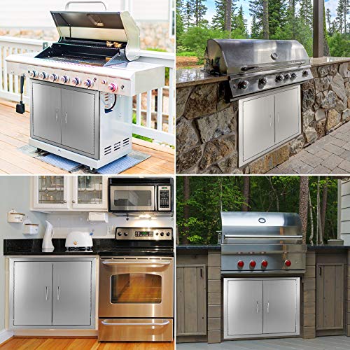 Mixrbbq Outdoor Kitchen Access Doors 24W X 24H, Grill Double Door Brushed Stainless Steel Storage Cabinet For Grilling Station & Bbq Island #TOP5