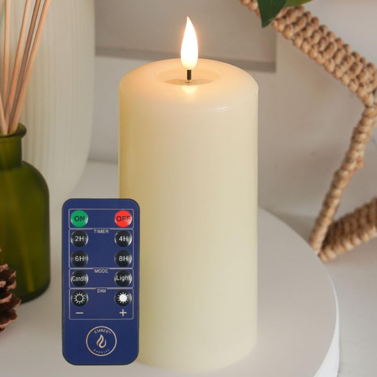 Ember Candles™ 15cm Signature Ivory LED Flickering Battery Candle, with Remote & Timer, 100% Real Wax, Ultra-Realistic, Flameless, Hand-Poured Design Mood Lighting for Home, Parties, Events