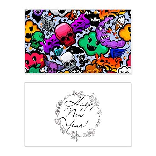 Tarjeta conmemorativa de calavera para un Año Nuevo con estilo graffiti