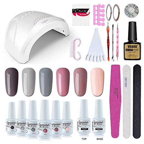 Vishine Gel Nail Polish Starter Kit - 48W LED Lamp 6 Color & Base Top Coat Set, Manicure Tools Popular Nail Art Designs #06