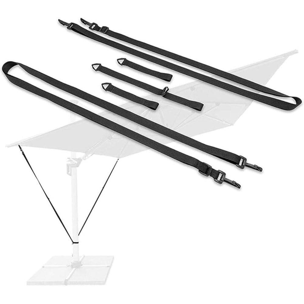 YKNIUFLY 5 Pezzi Cintura di Sicurezza per Ombrelloni, Cinghie Protezione Vento per Ombrellone, con Agganciare Resistente, Cinture Regolabili Universali per Terrazza, Giardino o Spiaggia - Nero