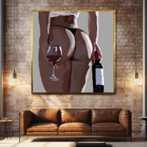 Art mural vin et sensualité féminine en toile moderne pour salon chic et épuré