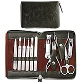 FAMILIFE Manicure Set, Professional Manicure Kit Nail Clippers Set 11 in 1 Stainless Steel Nail Pedicure Tools Kit Grooming Tool with Portable Green Leather Travel Case Luxury Gifts for Women and Men