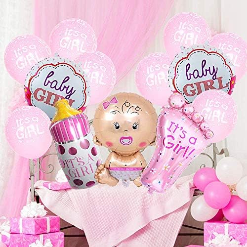 13pcs Baby Shower Decorations for Girl, It's A Girl Balloon, It's A Girl Foil Latex Balloon Set Large Baby Bottle Feet Balloon Baby Shower Birthday Helium Balloons Party Decoration Supplies