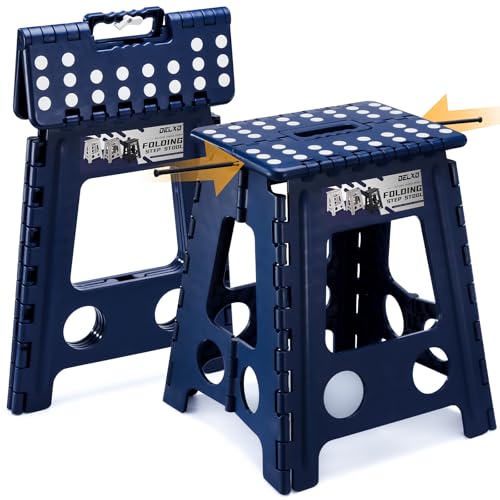 Delxo 16 Inch Folding Step Stool,Foldable Stool for Adults,Portable Collapsible Plastic Stepstool,Non Slip Folding Stools for Kitchen Bathroom Bedroom Up to 400LBS,(Royal Blue 1PC)