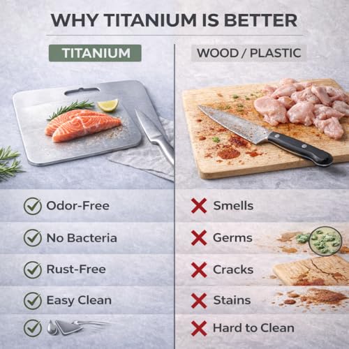 Titanium Cutting Board Set of 3, 100% Pure Titanium Cutting Boards For Kitchen, Best Non Toxic chopping board, Dishwasher safe, Hygiene and Durability for Meat and Vegetables (16"L x 10"W (XL+L+M)) by BIFFELY - Used condition - Image 8