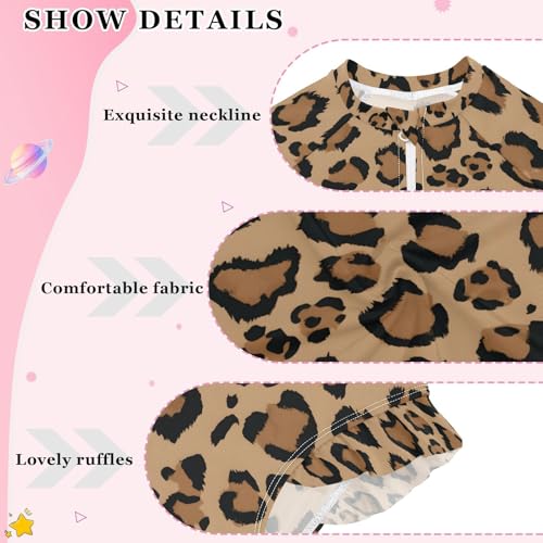 ALAZA Dark Brown Leopard Print Girls One Piece Swimsuit Long Sleeve Rash Guard Swimsuits UV 50+ Swimwear Zipper4