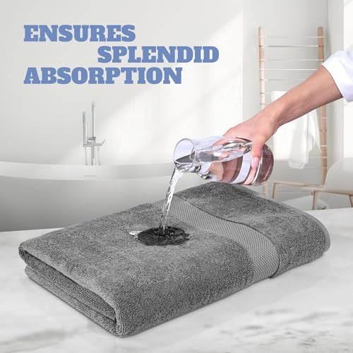 Image of White Classic Light Gray Bath Towels 27x54 Inch, Cotton Towel Set for Bathroom, Hotel, Gym, Spa, Soft Extra Absorbent Quick Dry 4 Pack