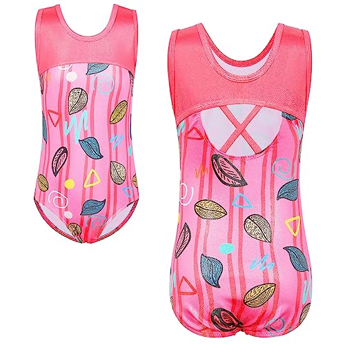 XFGIRLS Gymnastics Leotards for Girls Sparkle One-Piece Activewear Sleeveless Ballet Dance Athletic Leotards Size 5-6