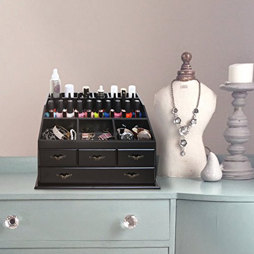 Wood Dresser Top Vanity Cosmetic Organizer Chest Box/Countertop Jewelry