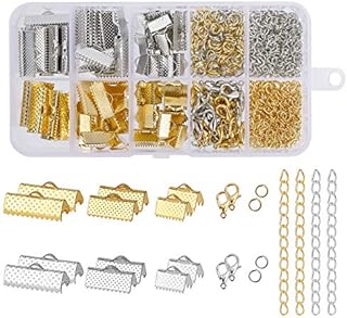 Jewelry Accessories Set with Pinch Crimp Ends Ribbon End, Lobster Clasps, Open Jump Rings, Extension Chains for Bracelet Necklace Choker Jewelry Making (370 Pieces)