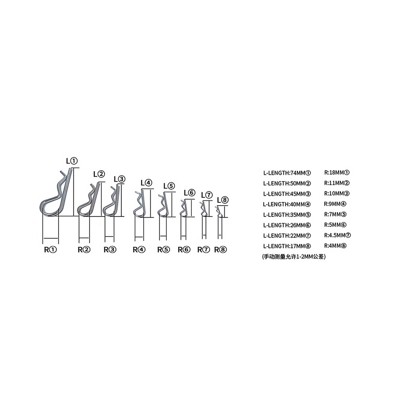 R-Clips, 100 Stück Federsplinte vom Typ R M1 M1.2 M1.5 M1.8 M2 M2.5 Auto-Split-Klemme Haarspange Anhängerkupplung Traktor mit Aufbewahrungsbox