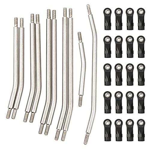 Vgoohobby 10Pcs Stainless Steel Steering Pull Rod Link Linkage Set Compatible With Axial Scx10 90046 90047 1/10 Rc Crawler Car,313Mm Wheelbase #TOP8