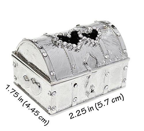 Wedding Unity Coin Set - Arras De Boda - Double Heart Box With Decorative Rhinestone Crystals 68 (Silver) #TOP2