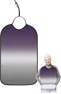 Funny Adult Bibs for Eating, Pueple Grey Gradient Waterproof Clothing Protector Washable Adult Bib with Crumb Catcher for Men Women Elderl and Seniors