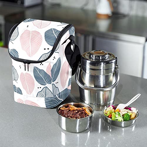 Bolsa de almuerzo reutilizable con estampado de hojas lonchera pequeña 7