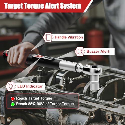Image of VANPO Digital Torque Wrench 1 /2-Inch 7.38-147.5 ft-lb for Automotive | 10-200 Nm, ±2% Accuracy, Electronic Torque Wrench with LCD Display, Audible & Vibration Alert, Easy Battery Access