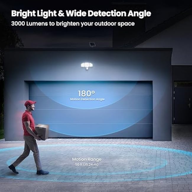 Feit Electric Outdoor LED Triple Head Solar Security Flood Lights with Motion Sensor, Dusk-to-Dawn Sensor, 3000 Lumens Floodlight, 5000K Daylight, No Hardwiring Needed, S13TFL/3000MOTSOL/WH