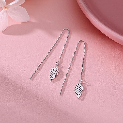 SLUYNZ Solid 925 Sterling Silver Leaf Dangle Earrings Chain for Women Leaf Drop Earrings Threader Tassel3