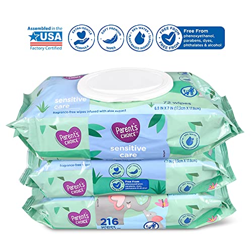 Image of Parent's Choice Sensitive Wipes, 216 sheets (Pack of 3)