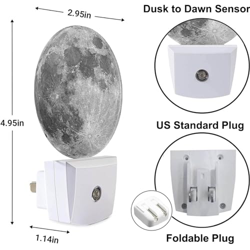Image of Moon Lamp Moon Night Light for Boys Girls Bedroom 0.5W Dim Light Sleep Friendly, Earth Grey Moon Plug in LED Auto Sensor Lamp for Hallway Stairway Kitchen