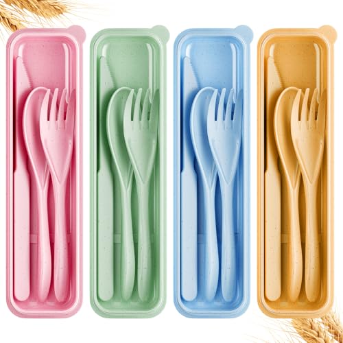 Quatish Reusable Travel Utensils with Case,4 Sets of Camping Utensils,Portable