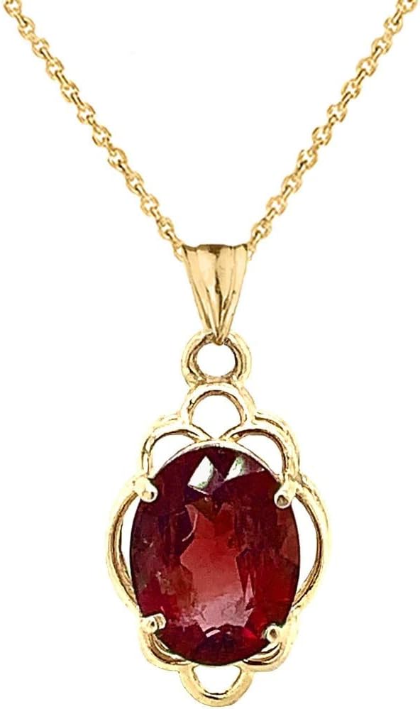Certified 10k Gold Genuine Garnet Oval-Shaped Clover Pendant Necklace