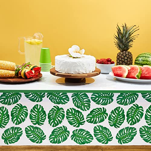 Image of BLUE PANDA Tropical Leaves Tablecloths - 3 Pack, 54 x 108 in, Green /White Plastic - Baby Shower Tablecloth for Luau Party Decoration & Safari Decoration