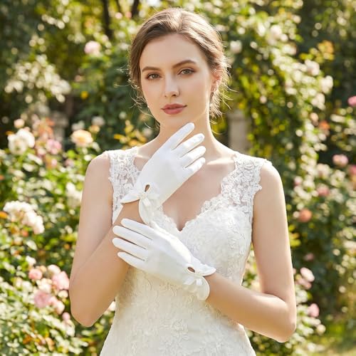 Guantes de satén para mujer con acabado premium y lazo vintage 5