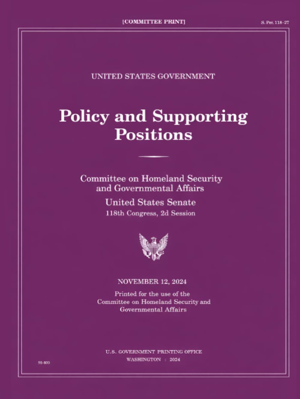 United States Government Policy and Supporting Positions: Plum Book 2004