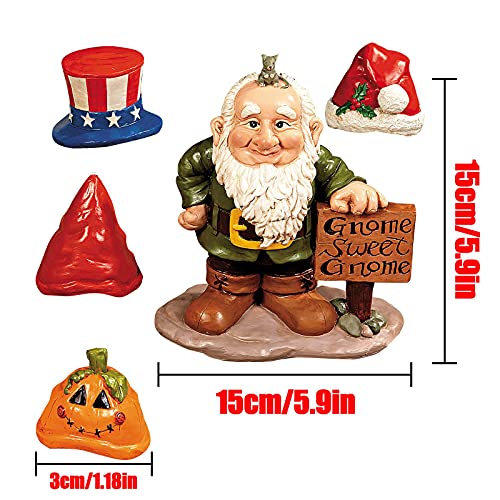 Paity Gnome Garden Statue With 4 Interchangeable Hats, Gnome Greeter Decor, Garden Gnome For Indoor Or Outdoor Decorations, For Christmas, Halloween, Independence Day Garden Statues Decoration #TOP6