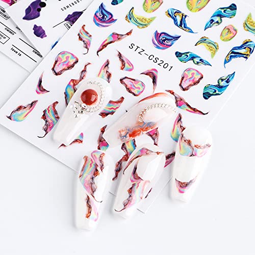 Rtkhfze 6Pcs Marble Nail Stickers For Nail Art Watercolor Nail Decals 3D Self Adhesive Nail Art Supplies Colorful Stripe Word Butterfly Nail Art Stickers For Women Manicure Tips Decorations, 6Sheets #TOP2