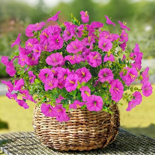 TINA Künstliche Blumen 6 Bündel Kunstblumen wie echt Künstliche Balkonpflanzen Wetterfest Petunie Seidenblumen Blumenstrauß UV-beständig Gefälschte Blumen für Balkonkasten Pflanzgefäß Innen Outdoor