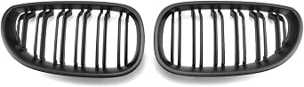 Front Racing Grilles Compatible with BMW 5-Series E60/E61 M5 325i 2004-2009 M5 Style Siginal Line Style Dual Slats GrillesDouble Matte Black
