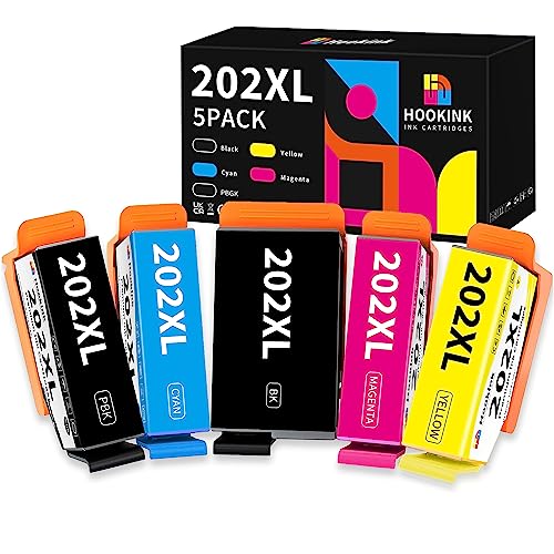 Hookink 5er-Pack 202XL 202 XL Patronen Kompatibel mit Epson 202XL Druckerpatronen Multipack Kompatibel für Epson XP-6100 XP-6005 Expression Premium XP6100 XP-6105 XP-6000 XP6005 XP6001