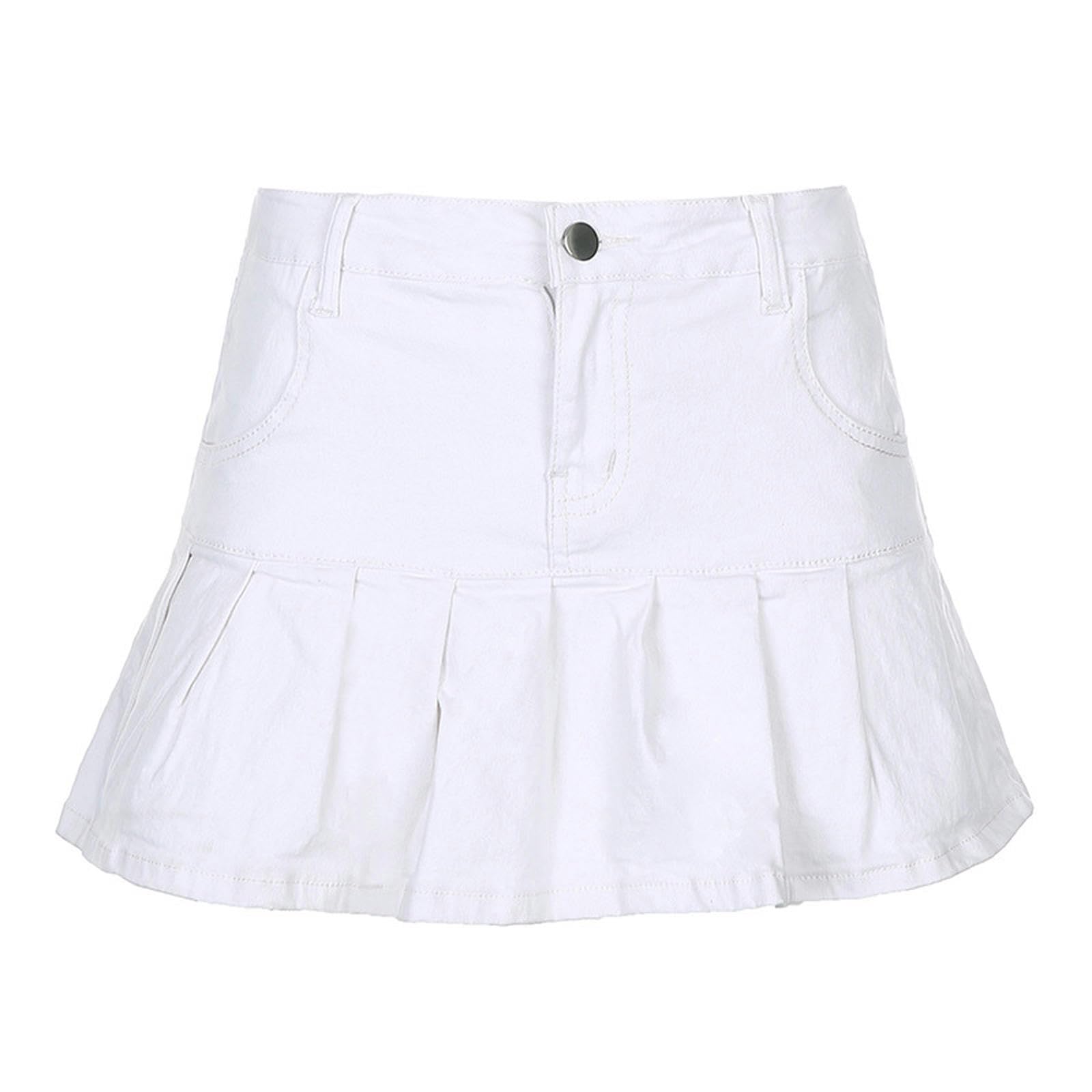 Falda Vaquera de Corte A para Chicas, Dulce y Suave, con Forro de Colegiala, Color Blanco, Talla S