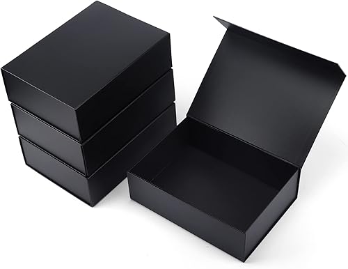 Miniatura 13 de Paquete de 4 Cajas de Regalo de 12x6x4 Pulgadas con Tapas de Cierre Magnético, Caja Negra Magnética para Boda, Propuesta de Padrinos y Damas